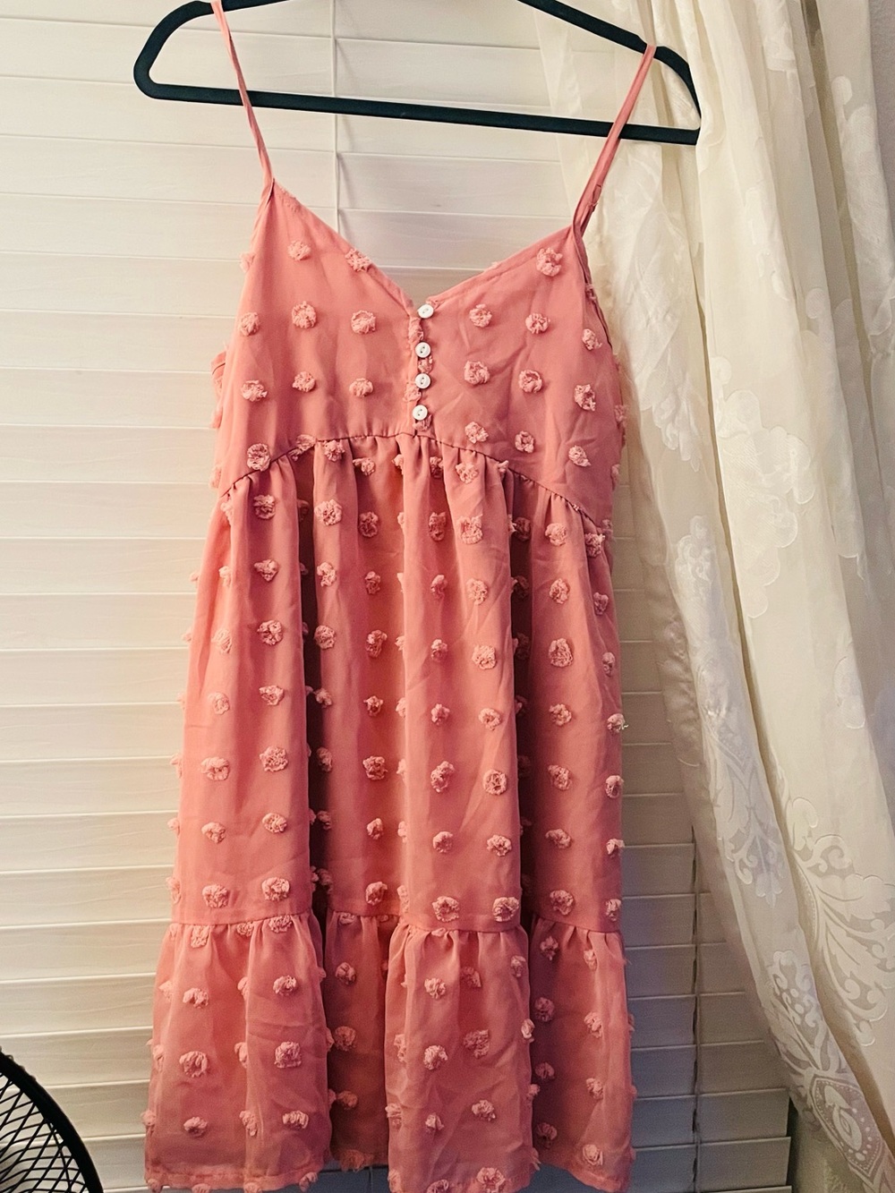 Women ' Pink Textured Spaghetti-Strap Dress